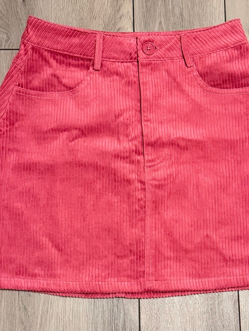 Francesca's Collections Coral Pink Corduroy A-Line Mini Skirt